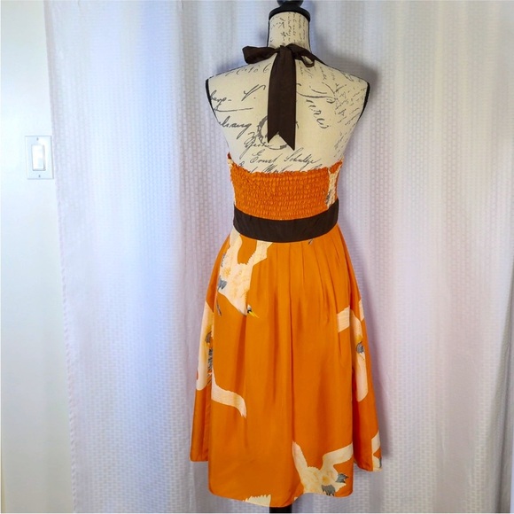 Anthropologie Moulinette Soeurs Crane Silk Halter Dress Tangerine Orange size 4 - Picture 2 of 16